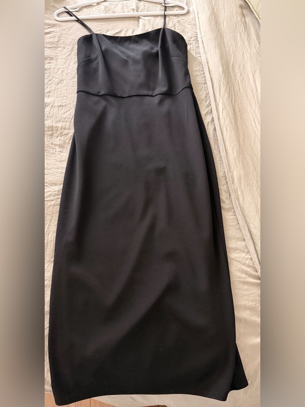 David's Bridal Black Midi Slip Dress with Spaghetti Straps